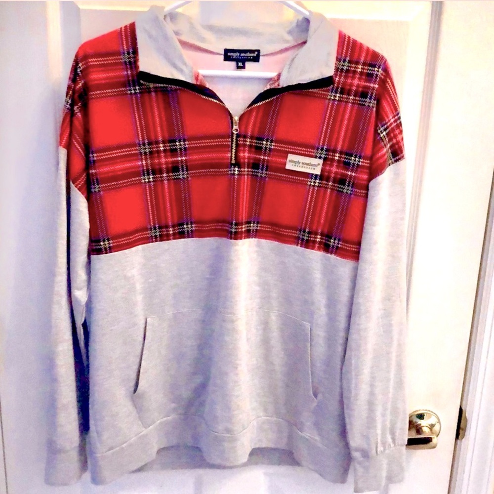 Simply Southern Red Plaid and Gray Hoodie